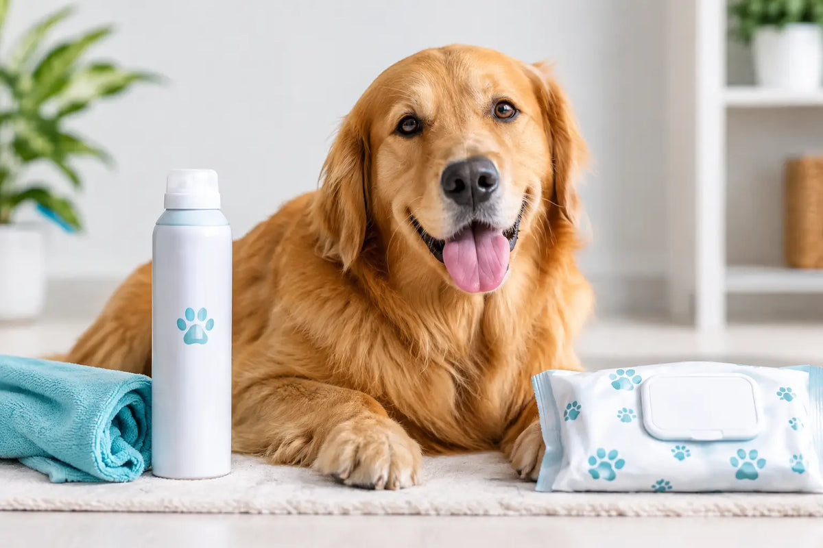 Shampoo seco ou lenços para a higiene do pet