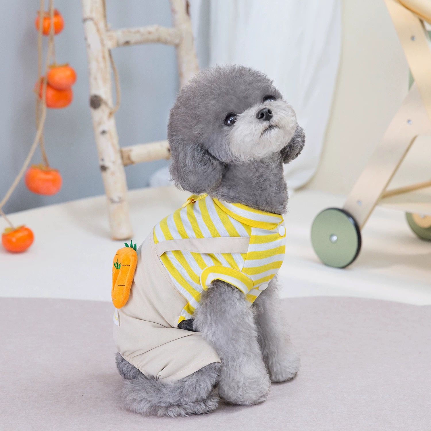 Macacao Listrado Cenoura Amarelo