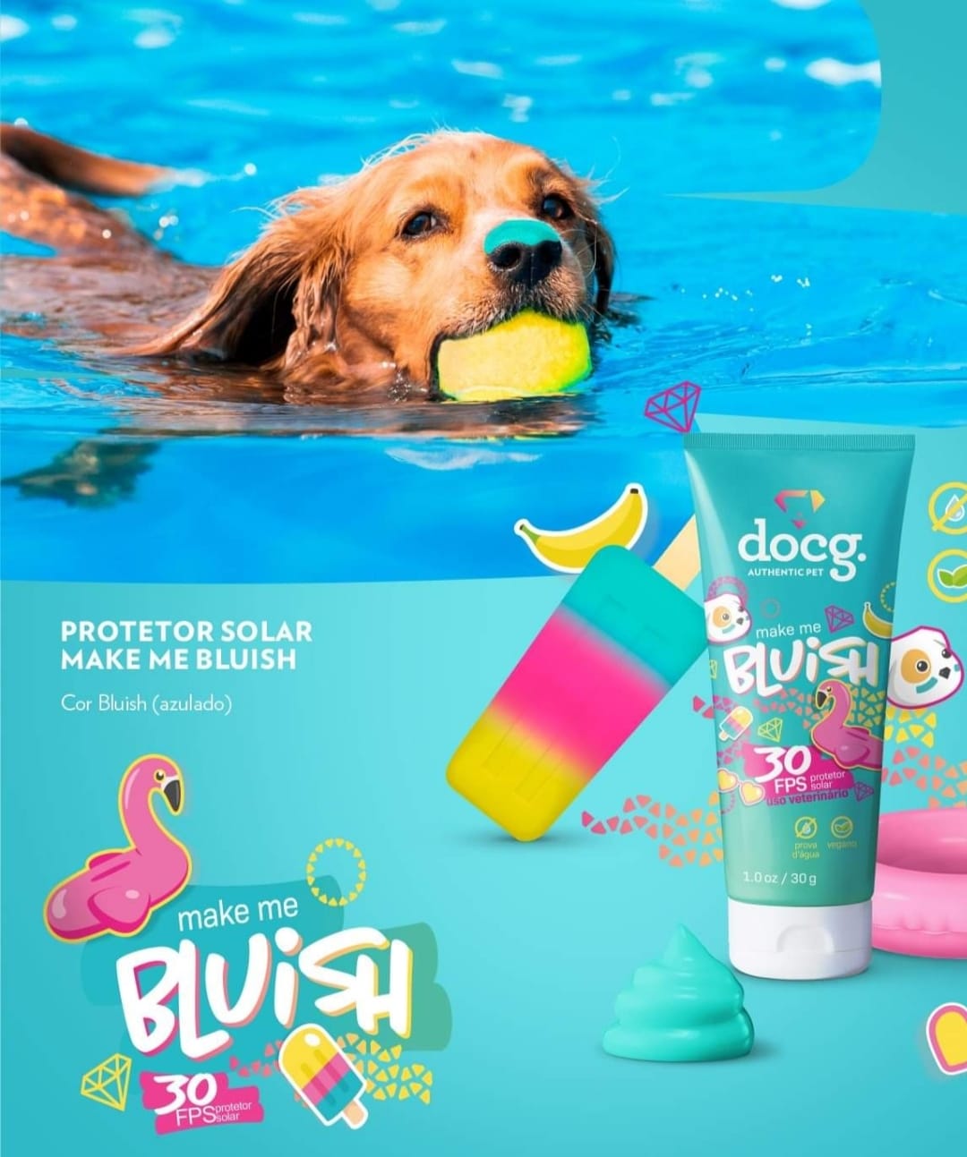 Protetor Solar Para Cachorros e Gatos Colorido Docg Prova Dágua Fps30