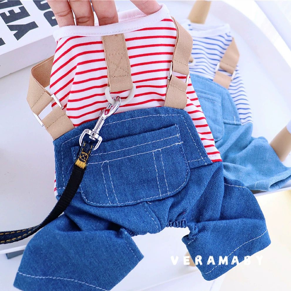 Macacao Jeans Listrado Vermelho