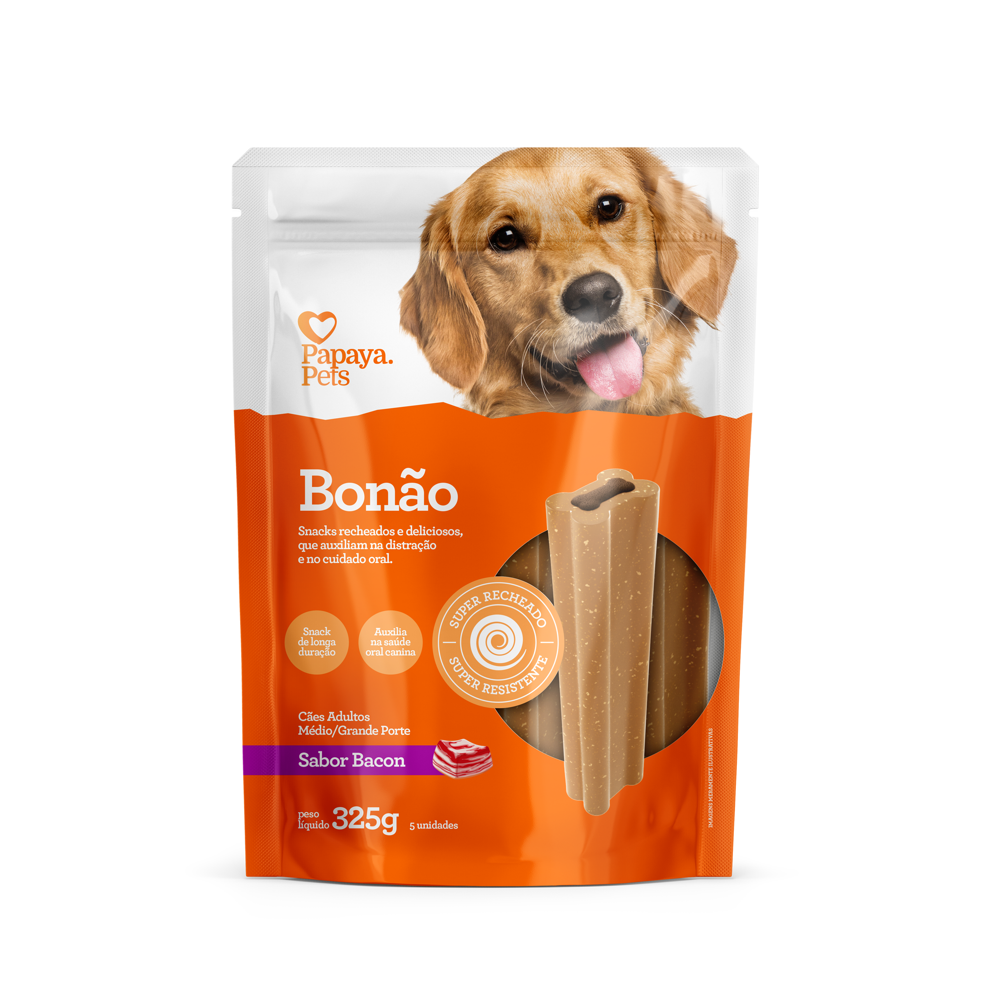 BONAO RCS MED E GDES - PAPAYA PETS - BACON - 325G - 5U