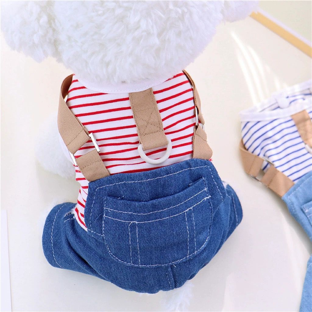 Macacao Jeans Listrado Vermelho