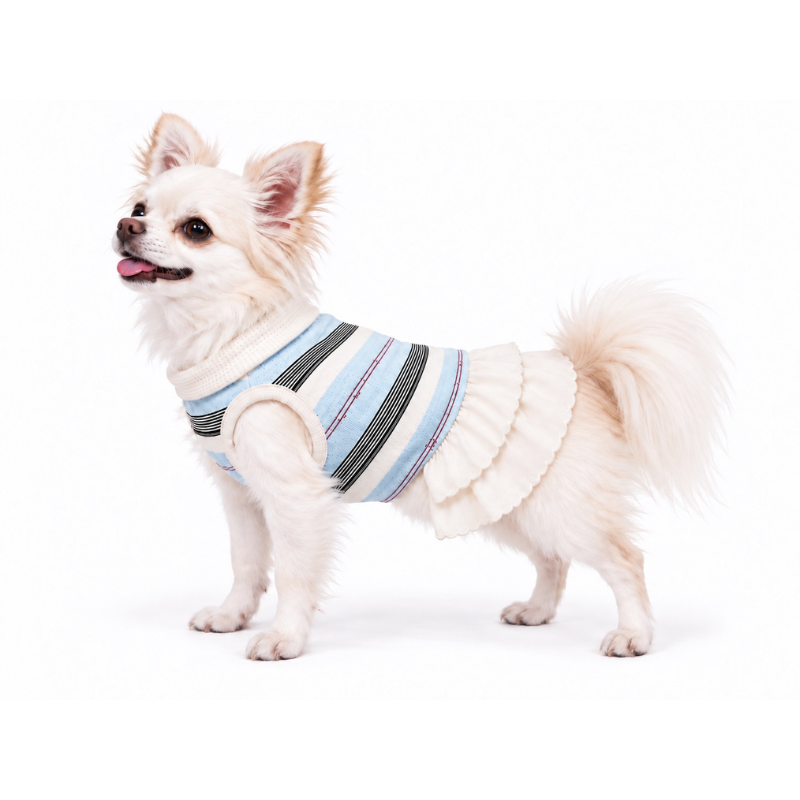 Vestido Pet Listrado com Babados