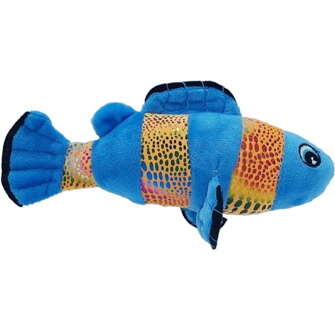 Mordedor Pet De Pelúcia Peixe Azul De Apito
