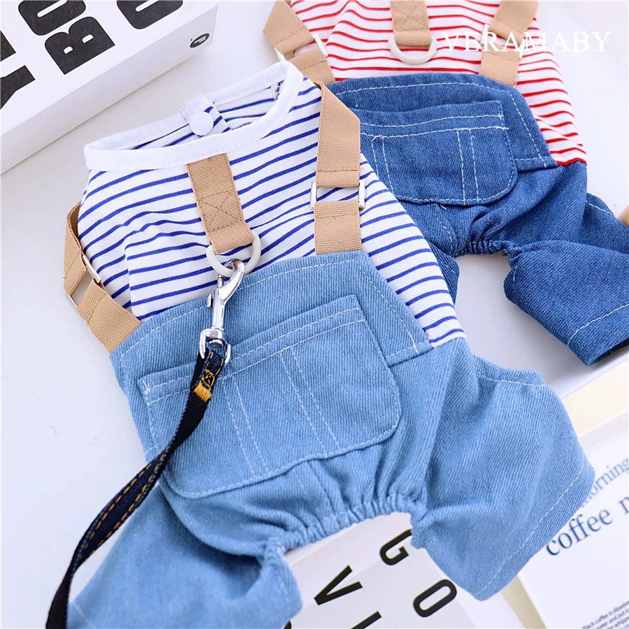 Macacao Jeans Listrado Azul