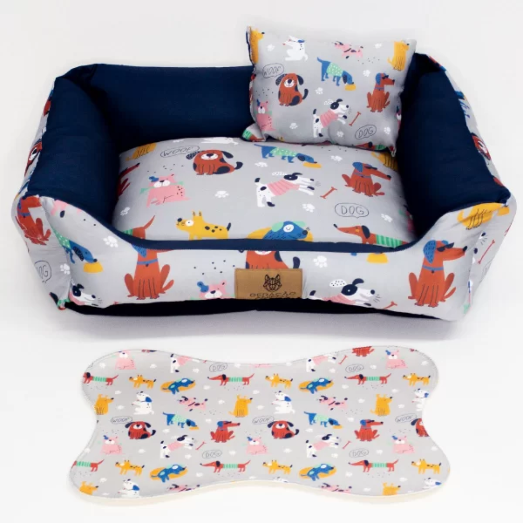 Cama para Cachorro Woof Cinza e Petroleo - M