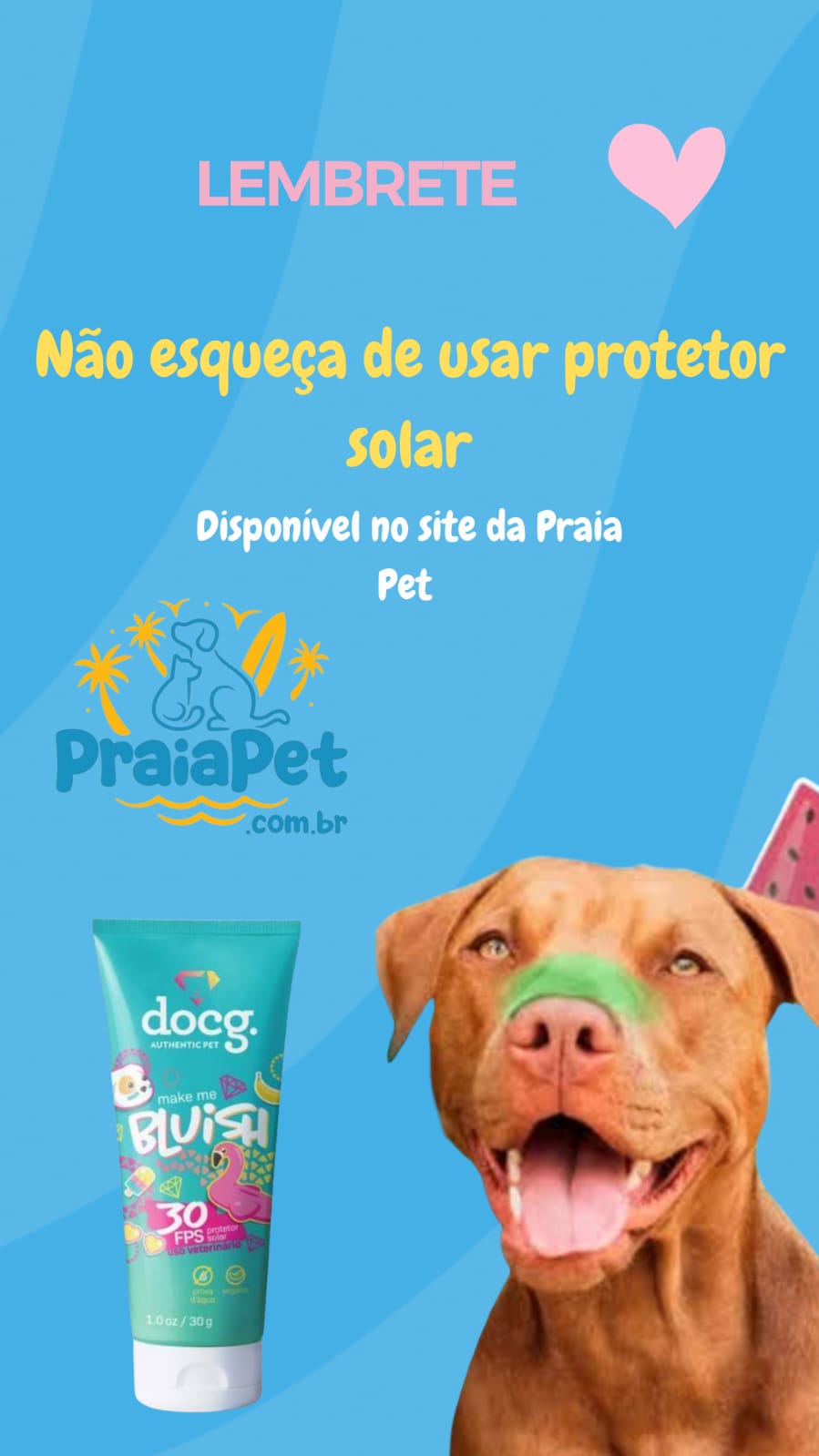 Protetor Solar Para Cachorros e Gatos Colorido Docg Prova Dágua Fps30