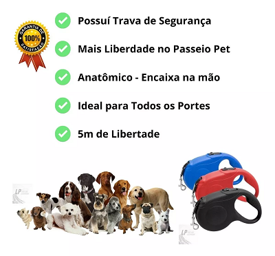 Coleira Guia Retrátil 5 Metros