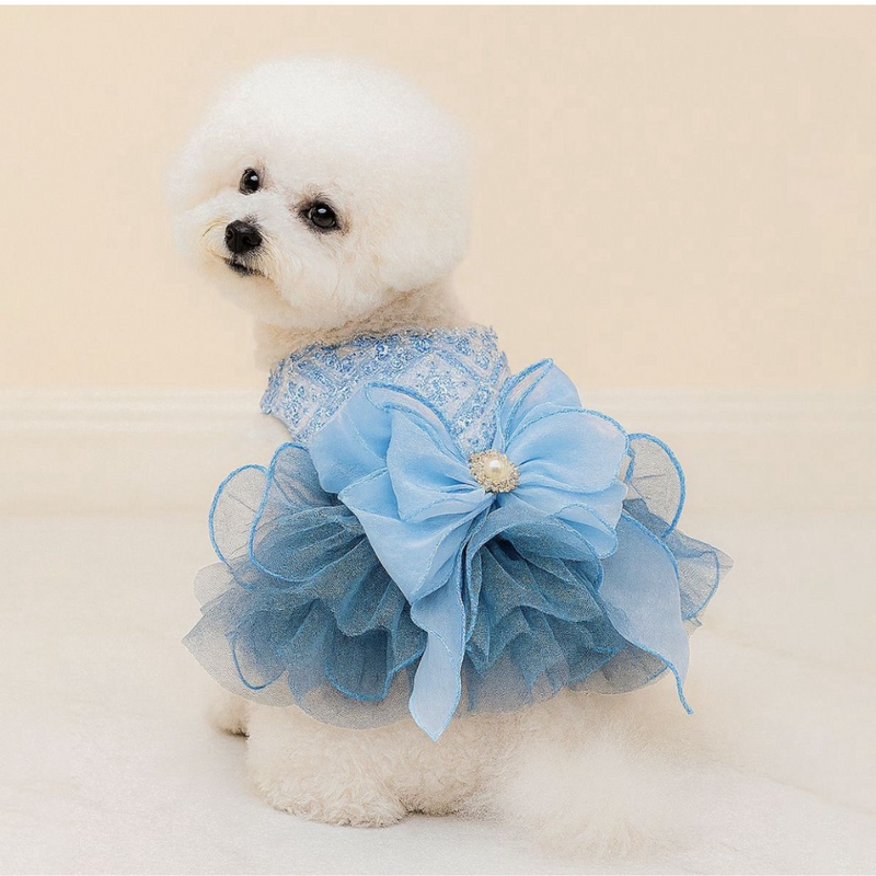Vestido Cinderela Com Laço Azul