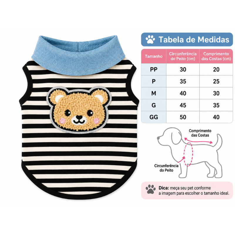 Regata Pet Listrada com Ursinho
