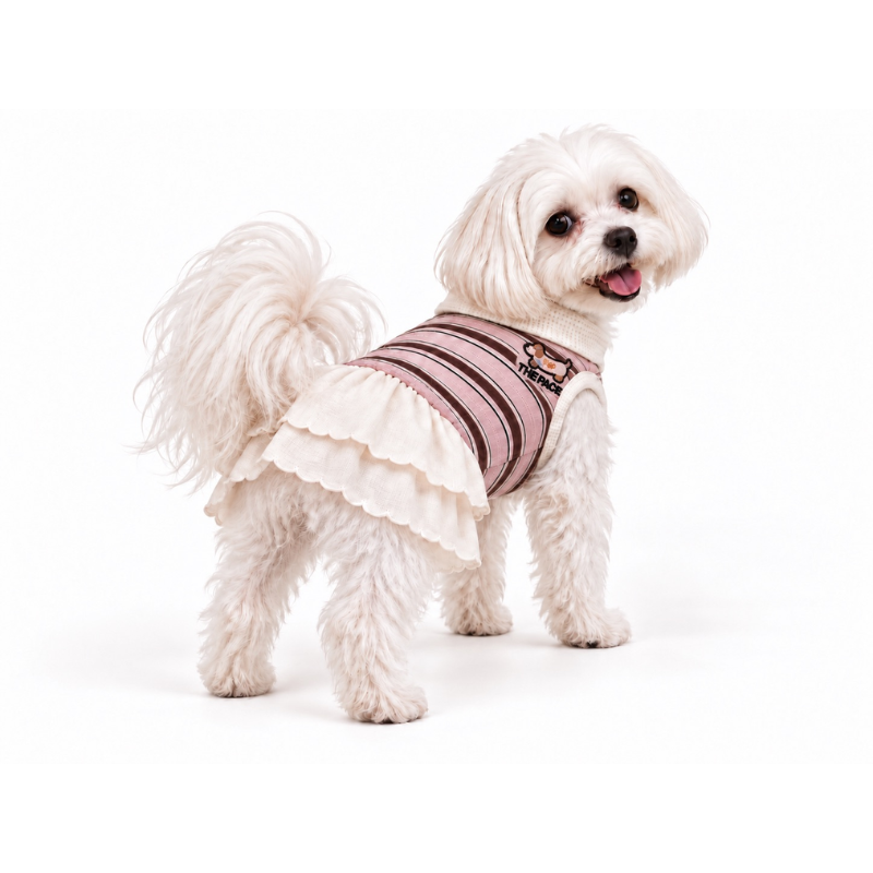 Vestido Pet Listrado com Babados