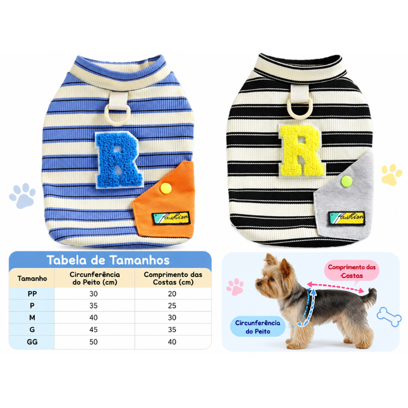 Camiseta Pet Listrada com Bolso e Argola