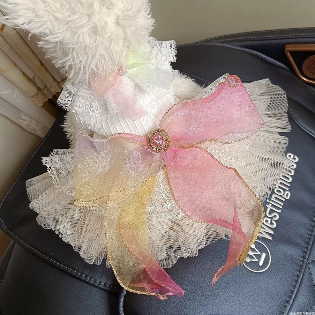 Vestido Cinderela Com Laço Rosa