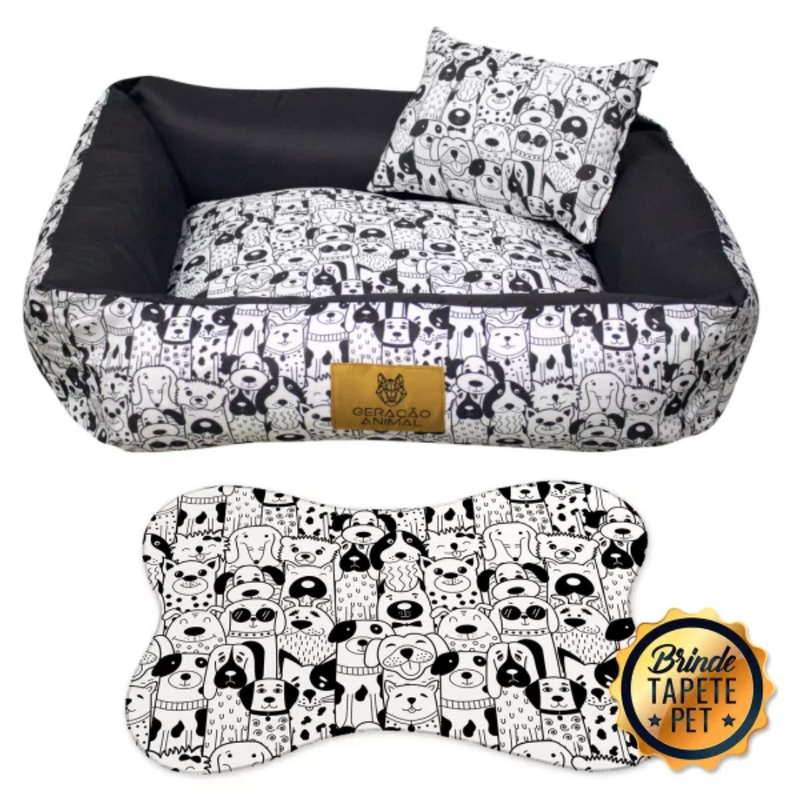 Cama para Cachorro Dogs Preto e Branco - G