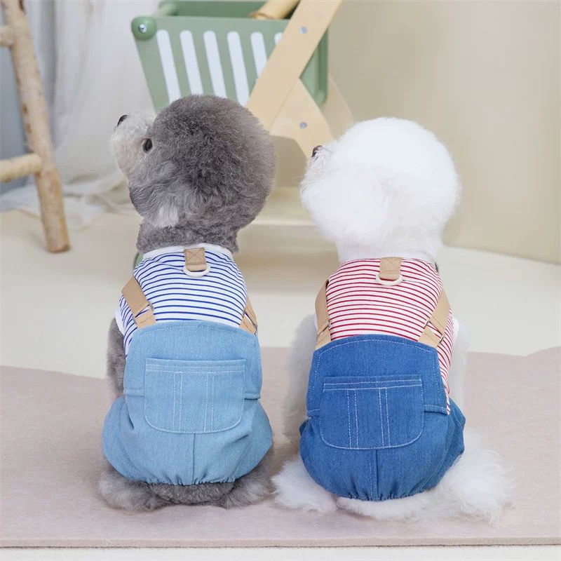 Macacao Jeans Listrado Vermelho