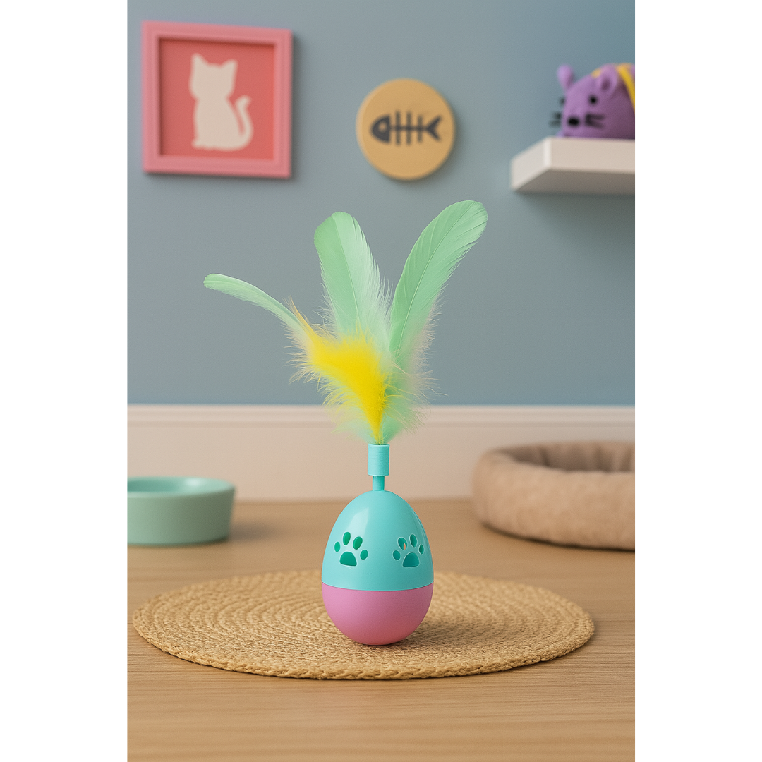 Bola Interativa Com Pena E Guizo Para Gatos Cor:Rosa