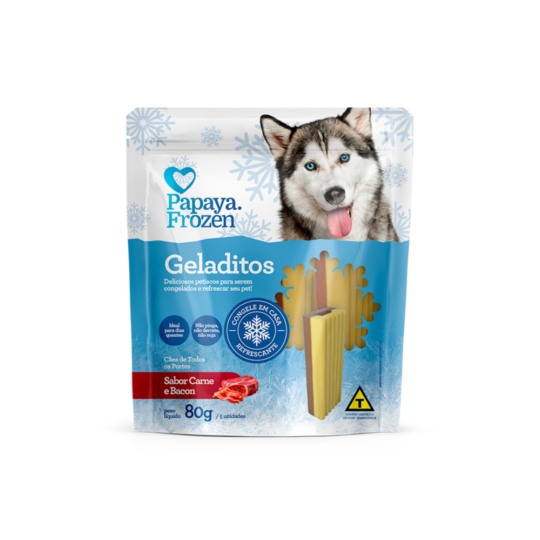 FROZEN - GELADITOS - PAPAYA PETS - CARNE E BACON - 5U - 80G