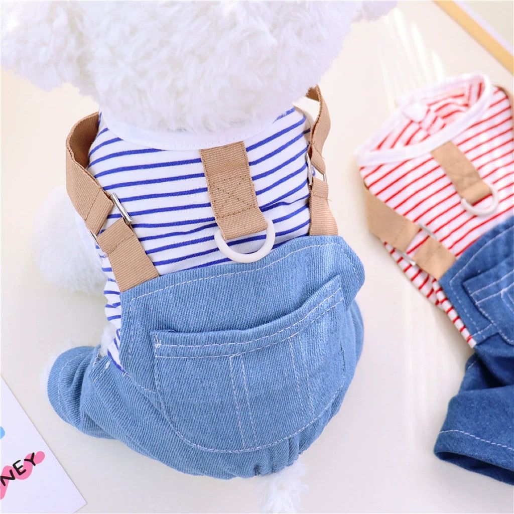 Macacao Jeans Listrado Azul