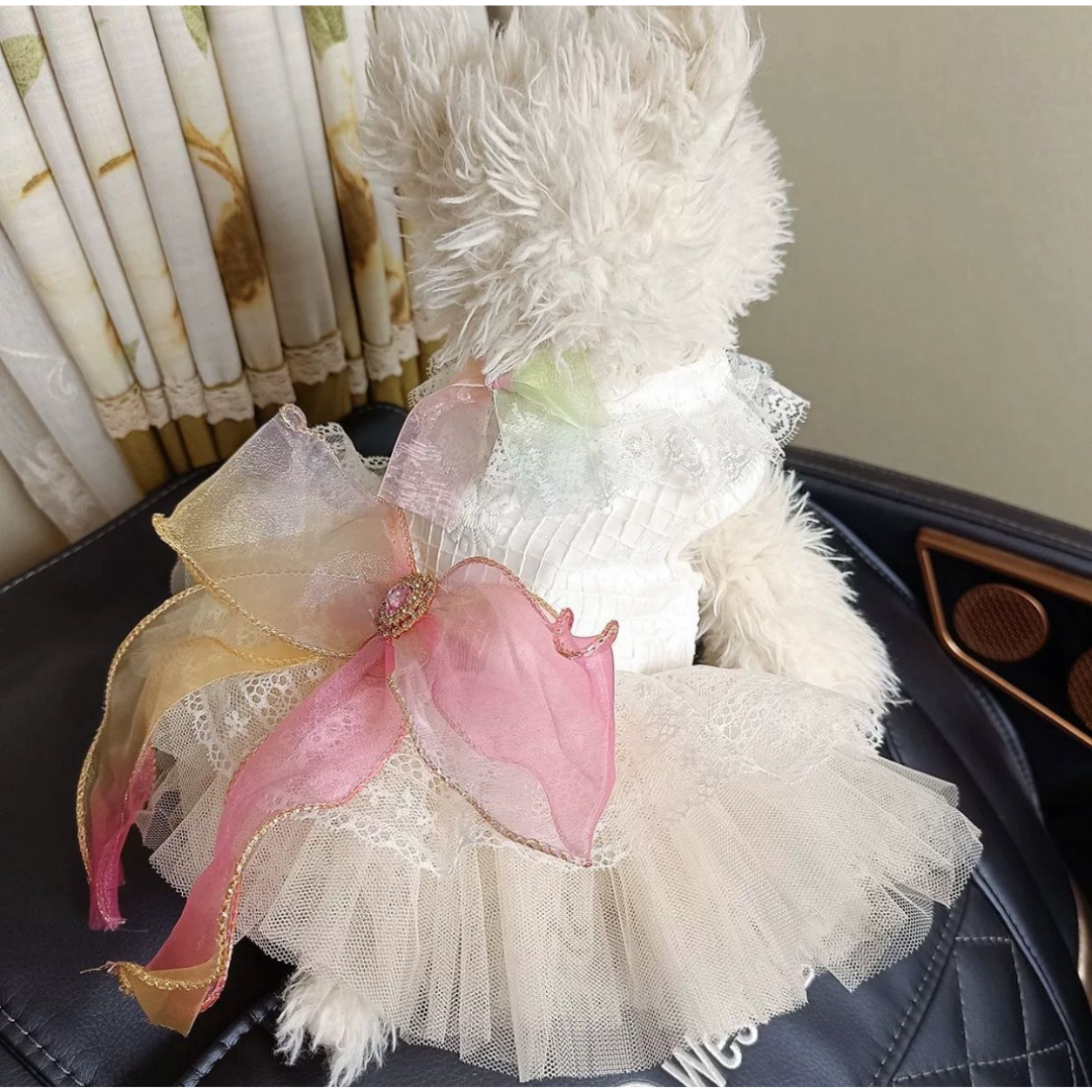 Vestido Cinderela Com Laço Rosa