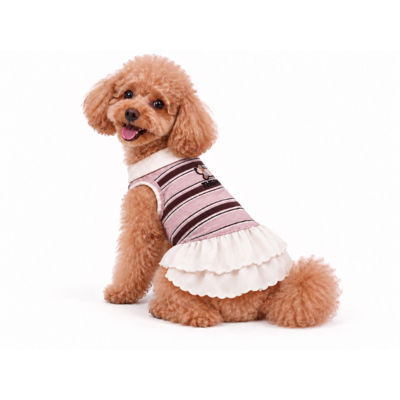 Vestido Pet Listrado com Babados